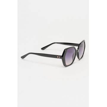 Ochelari de soare hexagonali cu logo discret - Negru