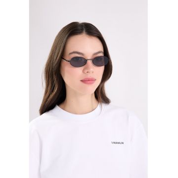 Ochelari de soare ovali unisex cu rama metalica - Negru/Argintiu