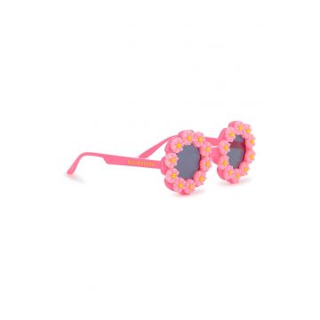 Ochelari de soare rotunzi cu aplicatii florale - Roz