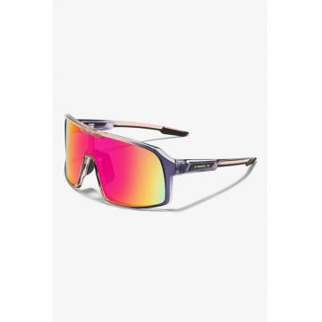 Ochelari de soare shield unisex cu lentile oglinda - Negru/Lila