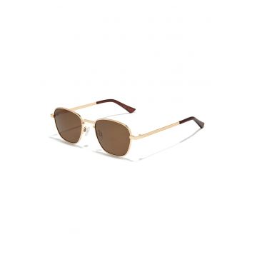 Ochelari de soare unisex cu rama metalica - Auriu/Maro