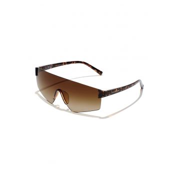 Ochelari de soare unisex shield - cu lentile in degrade - Maro inchis/Portocaliu stins