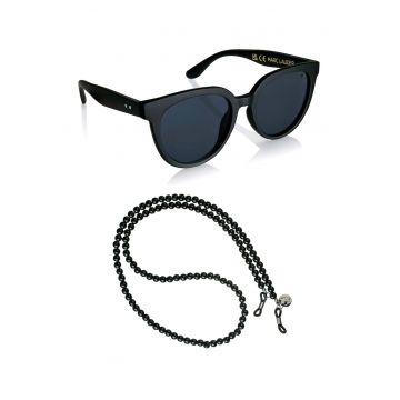 Ochelari de soare butterfly unisex cu lant - Negru