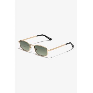 Ochelari de soare dreptunghiulari unisex cu rama metalica - Auriu/Verde pal