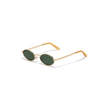 Ochelari de soare ovali unisex cu rama metalica - Auriu