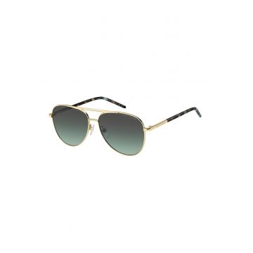 Ochelari de soare aviator cu rama metalica - Verde/Auriu/Maro inchis