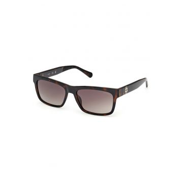 Ochelari de soare bărbați  rectangulari - acetat havana închis - lentile maroon degrade - 57x17x145mm