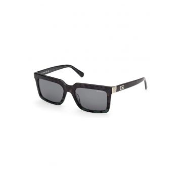 Ochelari de soare bărbați  rectangulari - rame acetat maro închis - lentile albastre - 55x19x145mm
