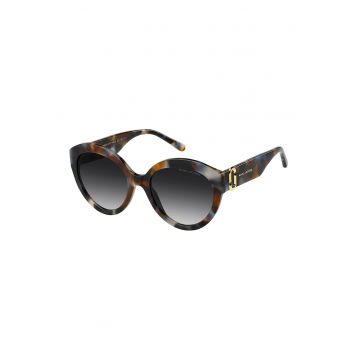 Ochelari de soare cat-eye cu imprimeu logo - Negru/Maro Siena/Albastru stins