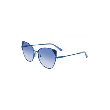 Ochelari de soare cat-eye cu logo discret - Albastru deschis
