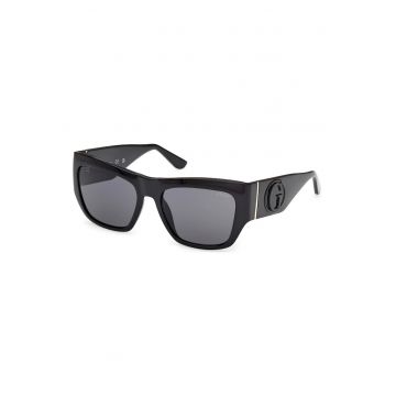 Ochelari de soare dama  patrati - rama lucioasa neagra - lentile fumurii - 54x17x135mm