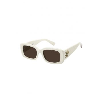 Ochelari de soare dreptunghiulari cu model cu monograma metalica - Alb/Auriu
