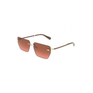 Ochelari de soare dreptunghiulari cu model unisex - Auriu/Maro pamantiu
