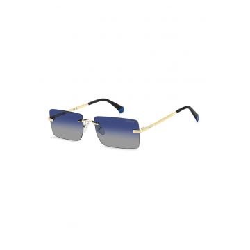 Ochelari de soare dreptunghiulari cu rama din otel si model unisex - Auriu/Bleumarin