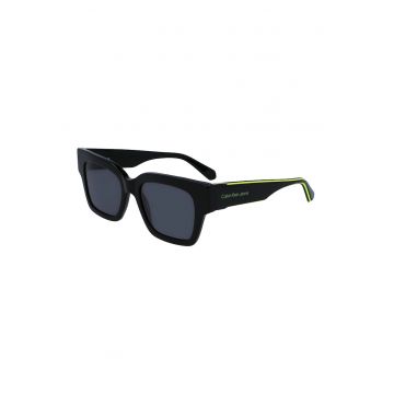 Ochelari de soare dreptunghiulari unisex cu logo - Negru/Verde lime