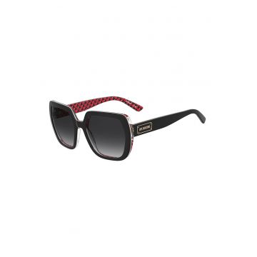 Ochelari de soare hexagonali cu lentile in degrade - Negru stins/Rosu cireasa