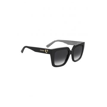 Ochelari de soare patrati cu model pe interiorul bratelor - Negru carbon
