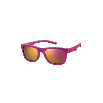 Ochelari de soare patrati polarizati cu lentile oglinda - 45875 - Roz inchis