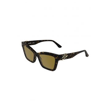 Ochelari de soare cat-eye cu detalii monograma - Maro inchis/Galben