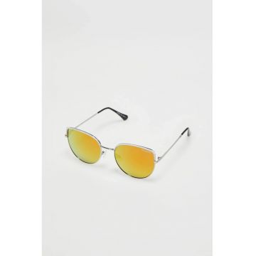 Ochelari de soare  cu rame metalice argintii - lentile galbene - cat-eye -