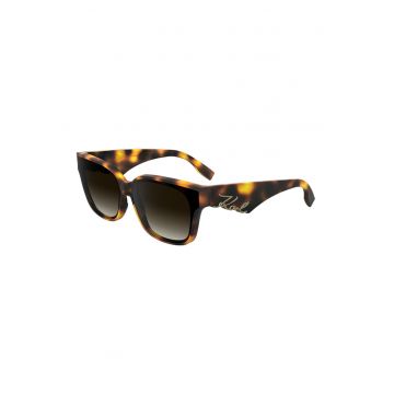 Ochelari de soare dreptunghiulari cu animal print - Maro inchis/Galben