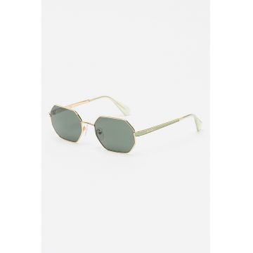 Ochelari de soare hexagonali cu detaliu logo - Auriu/Verde pal