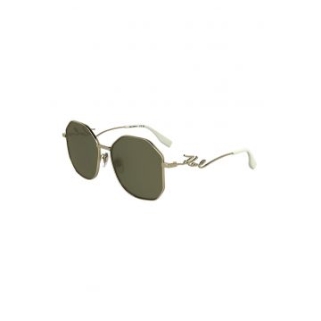 Ochelari de soare hexagonali cu rama metalica - Auriu deschis/Alb murdar
