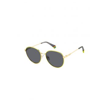 Ochelari de soare rotunzi unisex cu lentile polarizate - Auriu/Galben