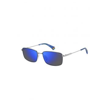 Ochelari de soare unisex polarizati cu rama metalica - Argintiu/Bleumarin