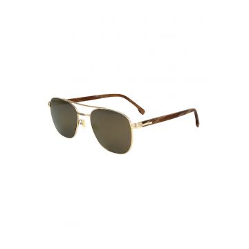 Ochelari de soare aviator cu detaliu logo - Auriu/Maro