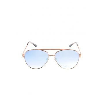 Ochelari de soare aviator cu rama aurie si lentile albastre
