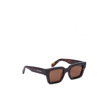 Ochelari de soare dama din material sintetic - rame dreptunghiulare cu imprimeu pantera - lentile cu filtru UV400 - include etui - Maro - Marime unica