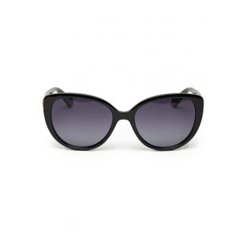 Ochelari de soare de dama din plastic cu lentile polarizate si filtru UV400 - rama in forma de fluture - Negru - Marime unica