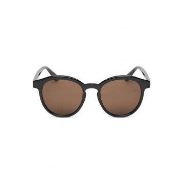 Ochelari de soare din material sintetic cu rame rotunde si protectie UV400 - Negru - Marime unica