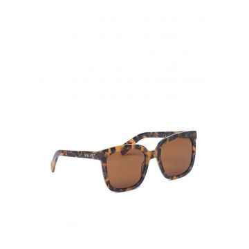 Ochelari de soare din material sintetic - rame patrate cu imprimeu pantera - lentile cu protectie UV400 - include etui - Maro - Marime unica