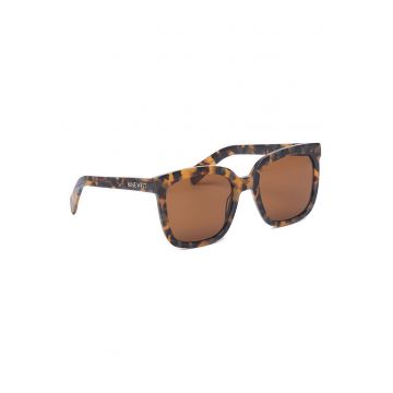 Ochelari de soare din material sintetic - rame patrate cu imprimeu pantera - lentile cu protectie UV400 - include etui - Maro - Marime unica