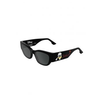 Ochelari de soare dreptunghiulari cu imprimeu logo si model unisex - Rosu/Negru