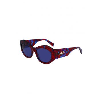 Ochelari de soare hexagonali cu logo - Rosu/Albastru