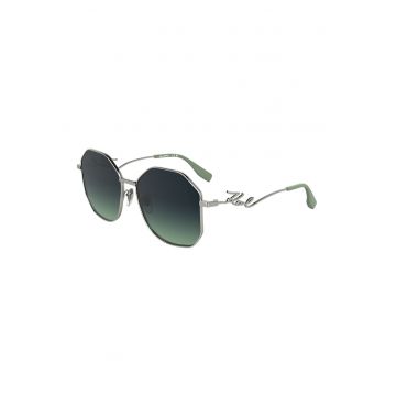 Ochelari de soare hexagonali - Verde pal/Argintiu