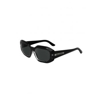 Ochelari de soare ovali cu lentile uni - Negru/Argintiu