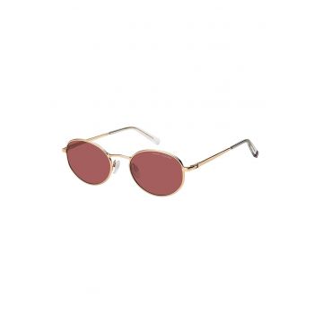 Ochelari de soare unisex ovali cu rama metalica - Auriu