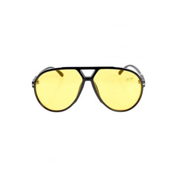 Ochelari de soare aviator negri cu lentile galbene si protectie UV400