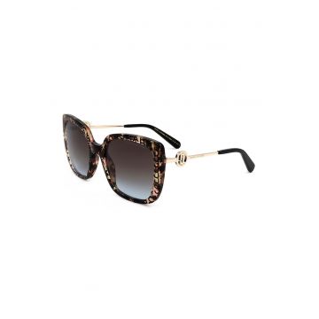 Ochelari de soare cat-eye cu model logo - Maro inchis/Auriu deschis