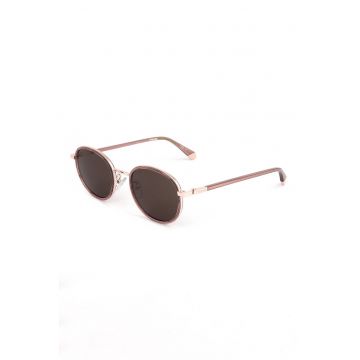 Ochelari de soare rotunzi cu lentile polarizate si model unisex - Roz prafuit