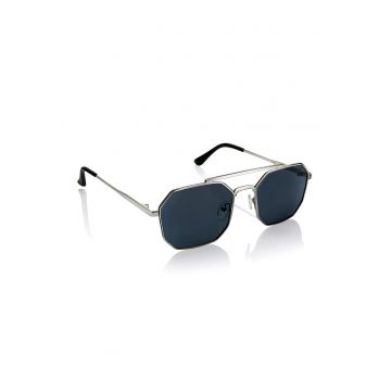 Ochelari de soare hexagonali unisex cu lentile polarizate - 54987 - Negru/Argintiu
