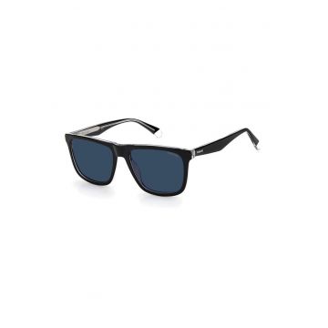 Ochelari de soare wayfarer polarizati cu lentile uni - Negru/Bleumarin