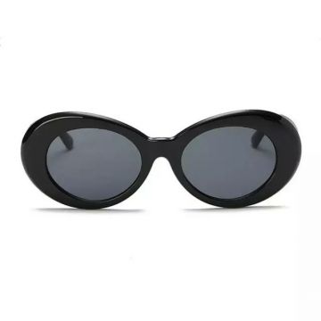 Ochelari de soare Retro Black Oval cu rame groase, Negru