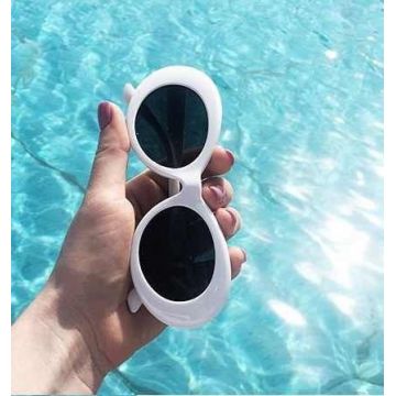 Ochelari de soare Retro White Oval cu rame groase