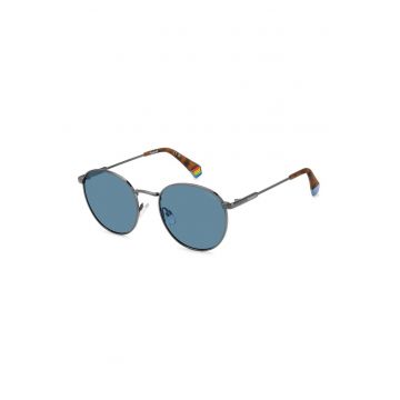 Ochelari de soare rotunzi unisex cu lentile polarizate - Albastru prafuit/Argintiu inchis