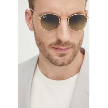 Ray-Ban ochelari de soare ROUND METAL barbati, culoarea auriu, 0RB3447